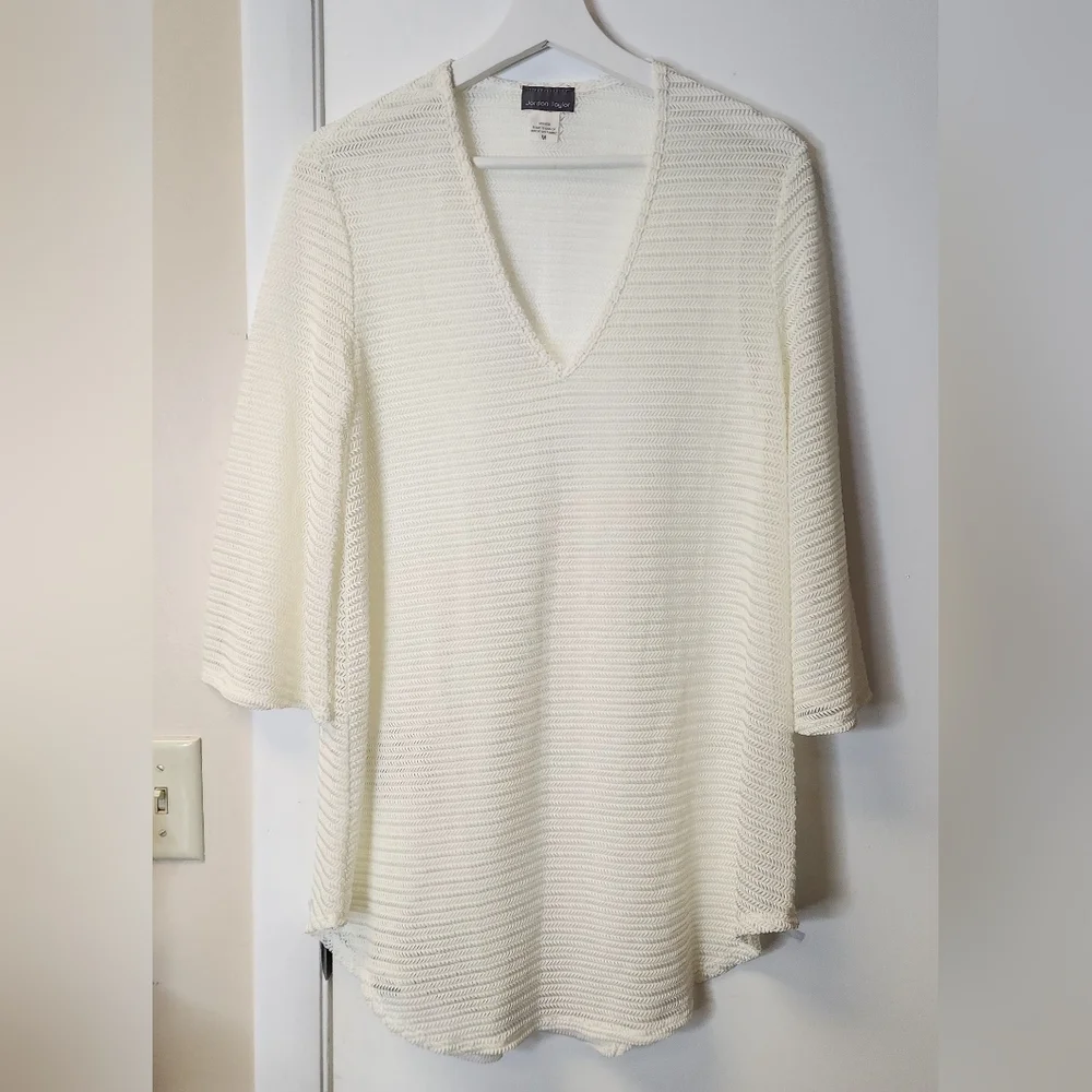 Jordan Taylor Swim Cover Up Mesh Tunic Bell Sleeve In Ivory Size M